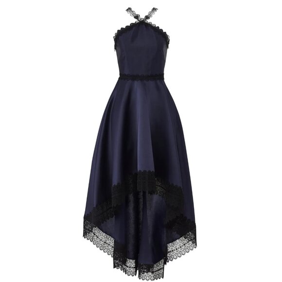 Monique Lhuillier High Low Navy Mikado Dress NWT Size 12 - Picture 1 of 4